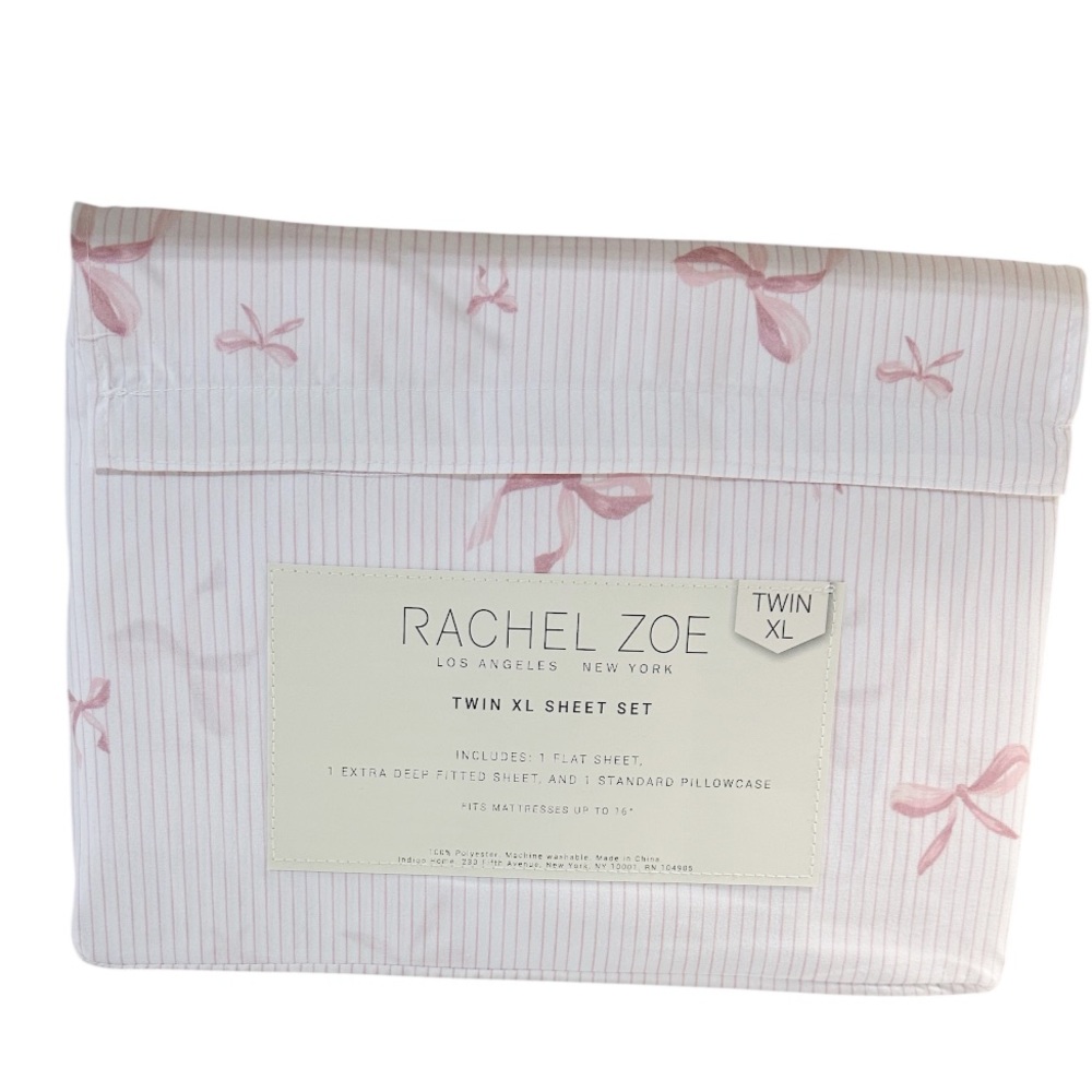 NEW Rachel Zoe BOWS & STRIPES PINK/WHITE Twin XL Sheet Set
